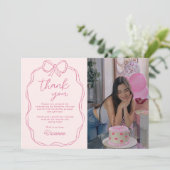 Moderne Hand Getrokken Bow Roze Meisje Verjaardags Bedankkaart (Staand voorkant)