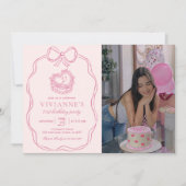 Moderne Hand Getrokken Bow Roze Meisje Verjaardags Kaart (Voorkant)