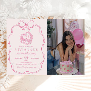 Moderne Hand Getrokken Bow Roze Meisje Verjaardags Kaart