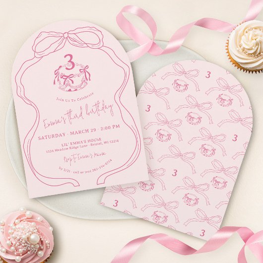 Moderne Hand Getrokken Bow Roze Meisje Verjaardags Kaart