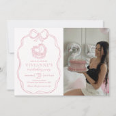 Moderne Hand Getrokken Bow Roze Meisje Verjaardags Kaart (Voorkant)