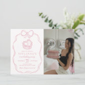 Moderne Hand Getrokken Bow Roze Meisje Verjaardags Kaart (Staand voorkant)