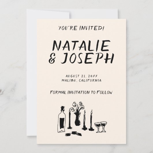 Moderne Hand getrokken Champagne Retro eigenzinnig Save The Date (Achterkant)