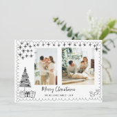 Moderne Hand getrokken Doodle Foto Vrolijk Kerstmi Feestdagenkaart (Staand voorkant)