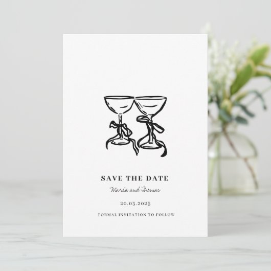 Moderne Hand Getrokken Huwelijk Save the Date (Staand voorkant)