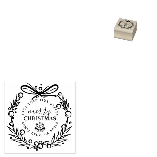 Moderne Hand getrokken Kerstmis krans retour adres Rubberstempel (Gestempeld)