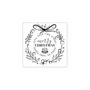 Moderne Hand getrokken Kerstmis krans retour adres Rubberstempel