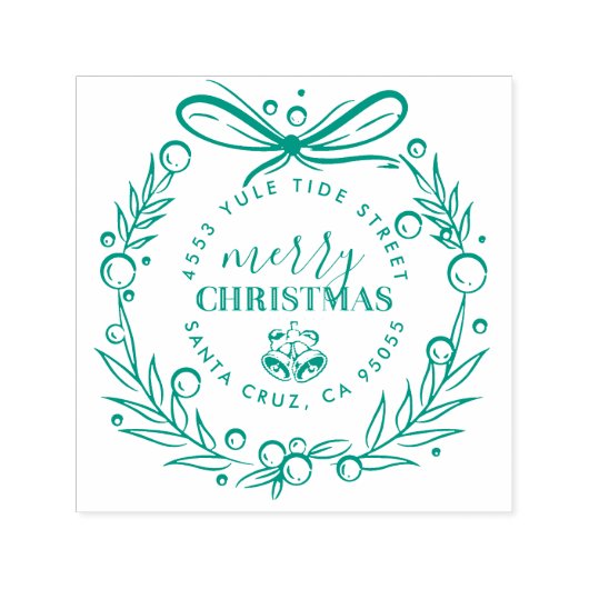 Moderne Hand getrokken Kerstmis krans retour adres Zelfinktende Stempel (Design)