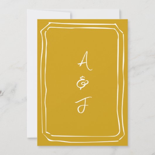 Moderne Hand Getrokken Mosterd Gele Huwelijk Kaart (Achterkant)