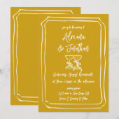 Moderne Hand Getrokken Mosterd Gele Huwelijk Kaart (Voorkant / Achterkant)