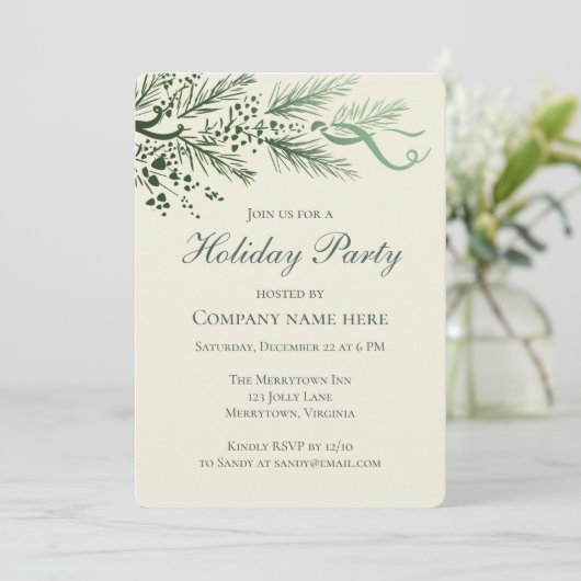 Moderne Hand getrokken Pine Corporate Holiday Part Kaart (Staand voorkant)