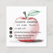 Moderne Hand Getrokken Rode Appel Leraar Privé Tut Vierkante Visitekaartje (Achterkant)