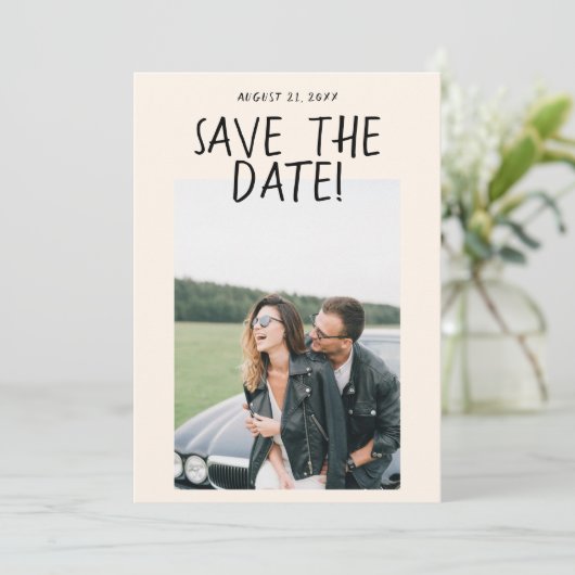 Moderne Hand getrokken romantische retro foto brui Save The Date (Staand voorkant)