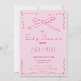 Moderne Hand getrokken roze boog Baby shower uitno Kaart