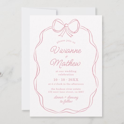 Moderne Hand Getrokken Roze Boog Huwelijk Kaart (Voorkant)