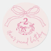 Moderne Hand Getrokken Roze Bow Cake Verjaardagsfe Ronde Sticker (Voorkant)