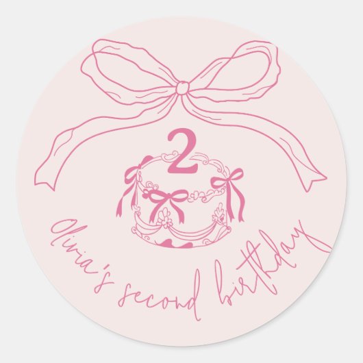Moderne Hand Getrokken Roze Bow Cake Verjaardagsfe Ronde Sticker (Voorkant)