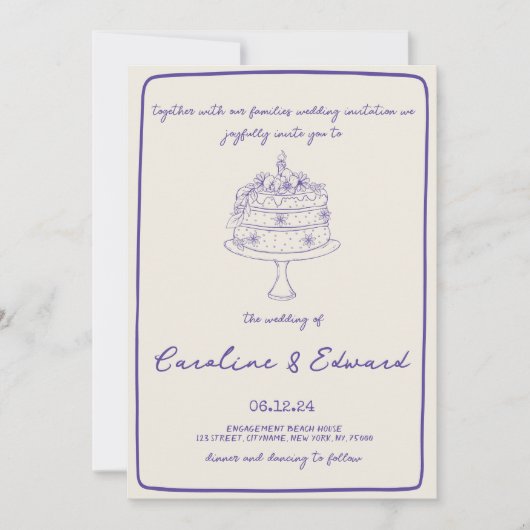 Moderne Hand Getrokken Taart Retro boho bruiloft Kaart (Voorkant)