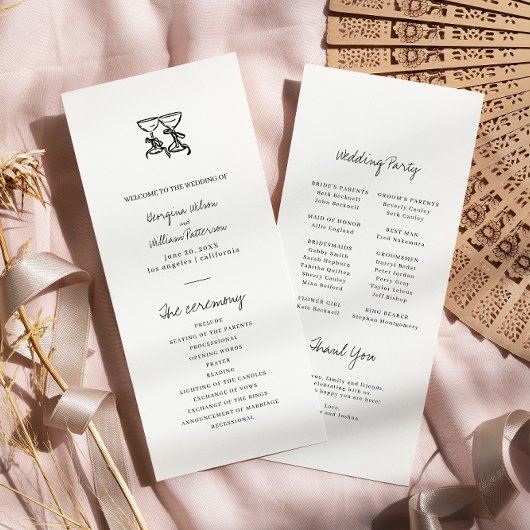 Moderne Hand Getrokken Trouwflat Programma Programmakaart