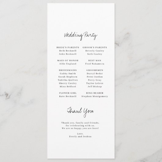 Moderne Hand Getrokken Trouwflat Programma Programmakaart (Achterkant)