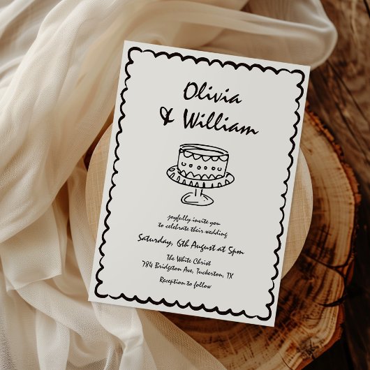 Moderne hand getrokken unieke retro bruiloft kaart