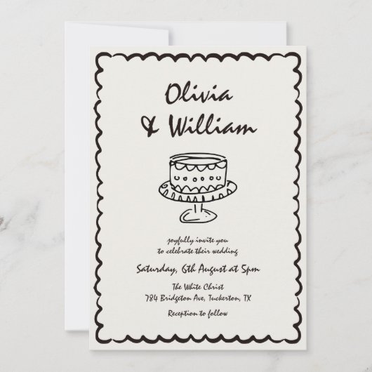 Moderne hand getrokken unieke retro bruiloft kaart (Voorkant)