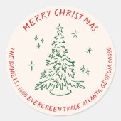 Moderne hand getrokken vakantie retour adres envel ronde sticker (Voorkant)