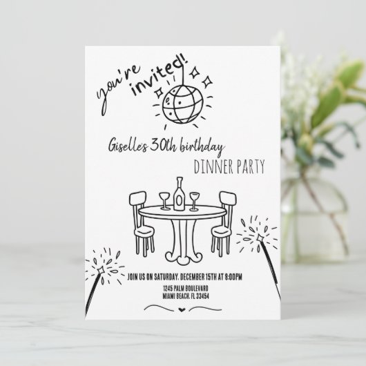 Moderne Hand getrokken verjaardag Dinner Party uit Kaart (Staand voorkant)