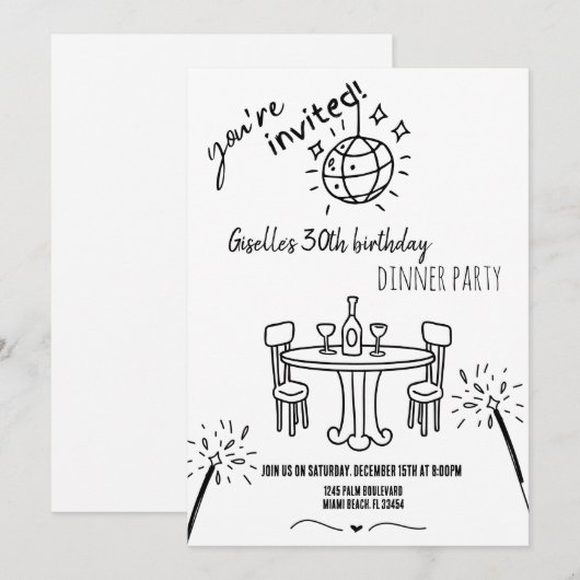 Moderne Hand getrokken verjaardag Dinner Party uit Kaart (Voorkant / Achterkant)