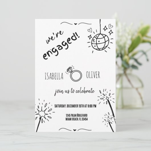 Moderne Hand getrokken Verlovingsfeestuitnodiging Kaart (Staand voorkant)