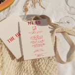 Moderne Hand getrokken vork mes retro eigenzinnige Menu<br><div class="desc">Een kleurrijke retro funky modern rood en wit bruiloft diner menu. Die chique sjabloon ontwerp van romige melkachtige achtergrond en levendige rode hand geschreven typografie. Met Hand getrokken mes,  vork en een lepel. Perfect en passend bij de hele suite.</div>