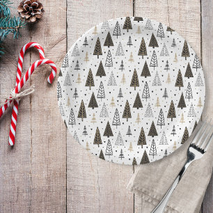 Moderne hand getrokken zwart gouden dennenbomen papieren bordje