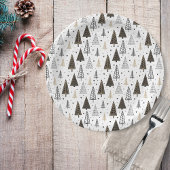 Moderne hand getrokken zwart gouden dennenbomen papieren bordje