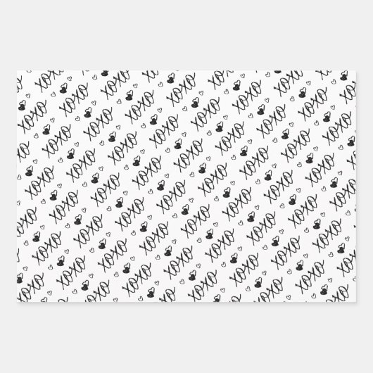 Moderne hand getrokken zwart & witte harten inpakpapier vel (Voorkant 3)