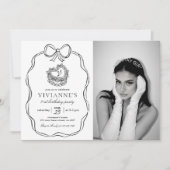 Moderne Hand Getrokken Zwarte Boog Meisje Verjaard Kaart (Voorkant)