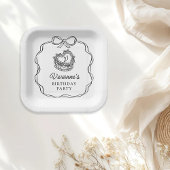 Moderne Hand Getrokken Zwarte Boog Meisje Verjaard Papieren Bordje