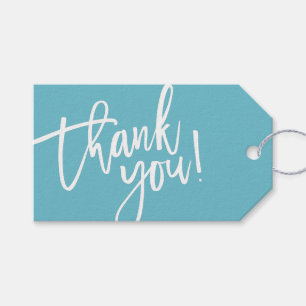 MODERNE HAND LETTERED dank u aqua wit schrijven Cadeaulabel