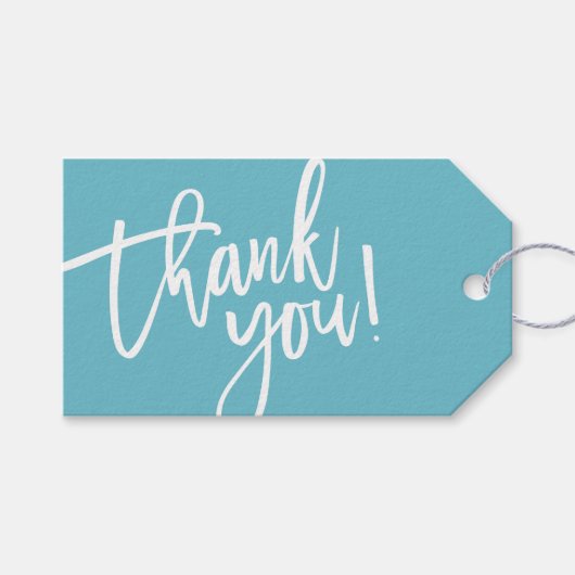 MODERNE HAND LETTERED dank u aqua wit schrijven Cadeaulabel (Voorkant (Horizontaal))