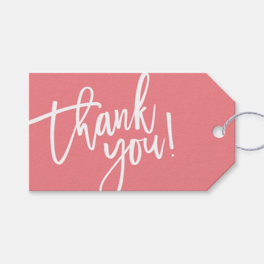 MODERNE HAND LETTERED dank u koraal wit schrijven Cadeaulabel (Voorkant (Horizontaal))