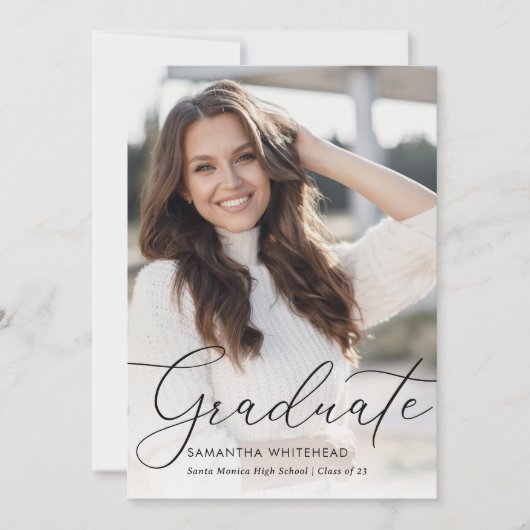 Moderne hand-Lettering foto zwart Afstuderen Aankondiging (Voorkant)