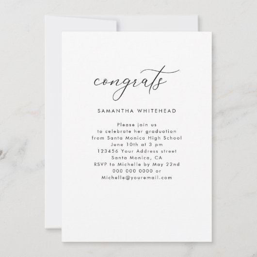 Moderne hand-Lettering foto zwart Afstuderen Aankondiging (Achterkant)