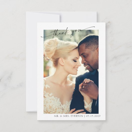 Moderne hand met briefing 2 Foto bruiloft Bedankt (Voorkant)
