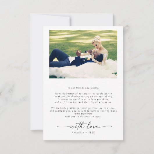 Moderne hand met briefing 2 Foto bruiloft Bedankt (Achterkant)