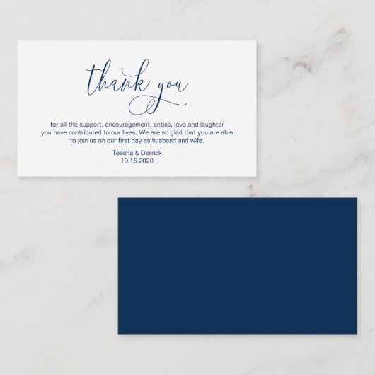 Moderne hand Navy Blue inktscript Wedding Bedankt Informatiekaartje (Voorkant / Achterkant)