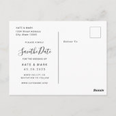 Moderne Hand Script Fotobruiloft Save Your Date Briefkaart (Achterkant)