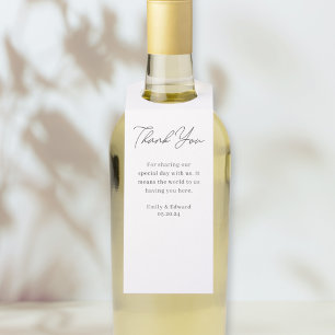 Moderne Hand Script Trouwwijn Flessenhanger