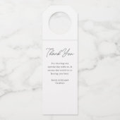 Moderne Hand Script Trouwwijn Flessenhanger (Voorkant)