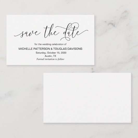 Moderne hand Zwart inkt script Trouwen Save the da Informatiekaartje (Voorkant / Achterkant)