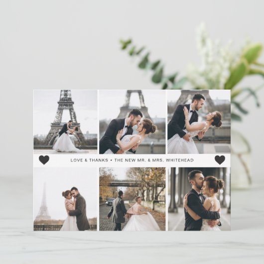 Moderne handbeletterde fotocollage bedankkaart (Staand voorkant)