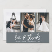 Moderne handbeletterde fotocollage donkergrijs bedankkaart (Voorkant)